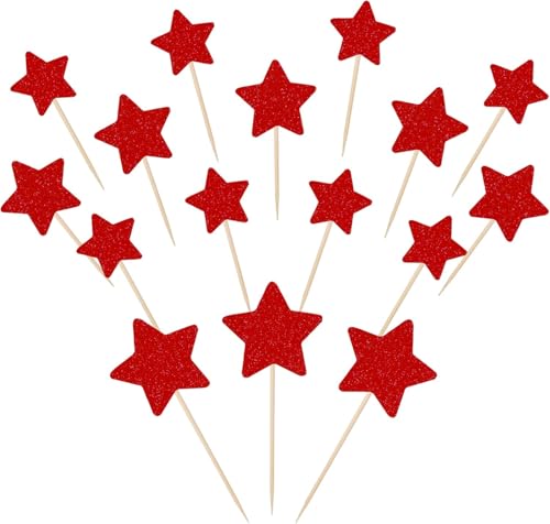 30 Stück Kleiner Stern Cupcake Toppers Glitzer Glitzern Stern Tortendeko Verlobung Hochzeit Kuchen Deko für Baby Dusche Geburtstag Party Kuchen Dekorationen Rot von SYKYCTCY