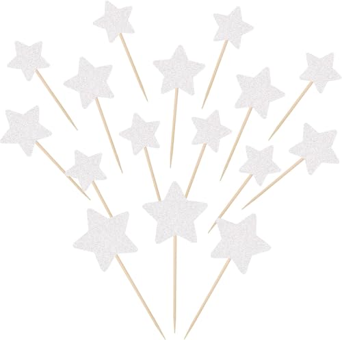 30 Stück Kleiner Stern Cupcake Toppers Glitzer Glitzern Stern Tortendeko Verlobung Hochzeit Kuchen Deko für Baby Dusche Geburtstag Party Kuchen Dekorationen Silber von SYKYCTCY