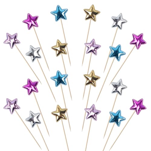 30 Stück Kleiner Stern Cupcake Toppers Stern Form Tortendeko Glitzern PU-Material Geburtstag Kuchen Deko für Baby Dusche Verlobung Hochzeit Geburtstag Party Kuchen Dekorationen Buntes von SYKYCTCY