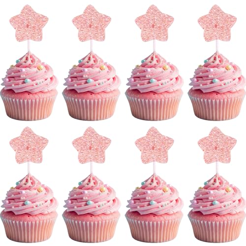 30 Stück Kleiner Stern Tortendeko Glitzer Rosa Stern Form Kuchen Deko für Baby Dusche Verlobung Hochzeit Geburtstag Party Cupcake Dekorationen Neu von SYKYCTCY