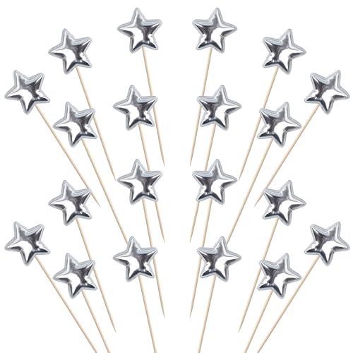 30 Stück Kleiner Stern Tortendeko PU-Material Stern Form Kuchen Deko Glitzern Kleiner Stern Cupcake Toppers für Baby Dusche Verlobung Hochzeit Geburtstag Party Kuchen Dekorationen Silber von SYKYCTCY