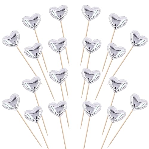 30 Stück Liebe Herz Tortendeko PU-Material Liebe Herz Form Cupcake Toppers Glitzern Herz Geburtstag Kuchen Deko für Valentinstag Baby Dusche Verlobung Hochzeit Party Kuchen Dekorationen Silber von SYKYCTCY
