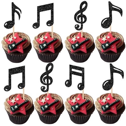 30 Stück Musik Noten Tortendeko Glitzer Schwarz Kuchen Deko Musical Symbol Cupcake Toppers für Rock Musik Konzert Thema Baby Shower Hochzeit Geburtstag Party Torten Dekorationen von SYKYCTCY