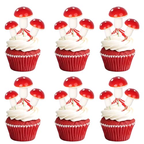 30 Stück Pilze Tortendeko Rote Mini Pilz Zahnstocher Kuchen Deko für Baby Dusche Jungen Mädchen Geburtstag Party Micro Landschaft Cupcake Dekorationen von SYKYCTCY