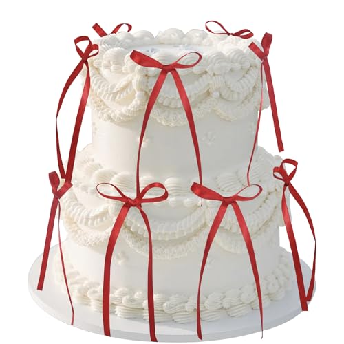 30 Stück Schleife Knoten Tortendeko Schleife Kuchen Deko Schleife Knoten Bänder Cake Toppers für High Footed Cup Ballon Wand Party Dekorationen Hochzeit Braut Torte Dessert Dekoration Rot von SYKYCTCY