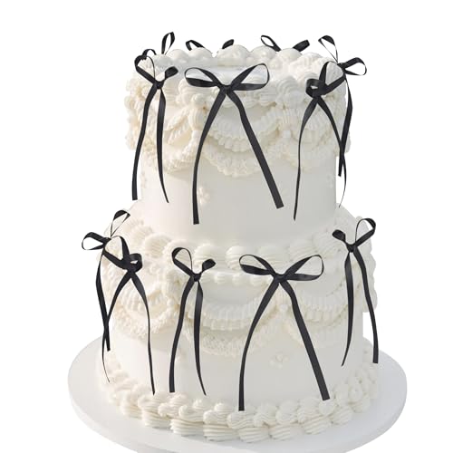 30 Stück Schleife Tortendeko Schleifen Knoten Kuchen Deko Schleife Knoten Bänder Cake Toppers für High Footed Cup Ballon Wand Party Dekorationen Hochzeit Braut Torte Dessert Dekoration Schwarz von SYKYCTCY