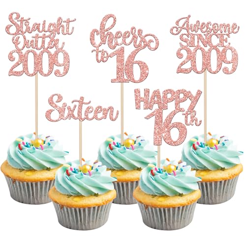 30 Stück Straight Outta 2009 Geburtstag Tortendeko Glitzer Awesome Since 2009 Kuchen Deko Happy 16th Sixteen Cucake Toppers für Prost auf 16 Jahre Geburtstag Jahrestag Party Kuchen Dekoration Rosegold 30 Stück Straight Outta 2009 Geburtstag Tortendeko Glitzer Awesome Since 2009 Kuchen Deko Happy 16th Sixteen Cucake Toppers für Prost auf 16 Jahre Geburtstag Jahrestag Party Kuchen Dekoration Rosegold von SYKYCTCY