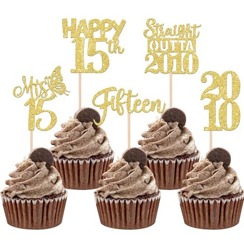 30 Stück Straight Outta 2010 Tortendeko Glitzer 15th Geburtstag Kuchen Deko Happy 15th Fifteen Cupcake Toppers für Prost auf 15 Jahre Geburtstag Hochzeit Jahrestag Party Kuchen Dekoration Gold 30 Stück Straight Outta 2010 Tortendeko Glitzer 15th Geburtstag Kuchen Deko Happy 15th Fifteen Cupcake Toppers für Prost auf 15 Jahre Geburtstag Hochzeit Jahrestag Party Kuchen Dekoration Gold von SYKYCTCY