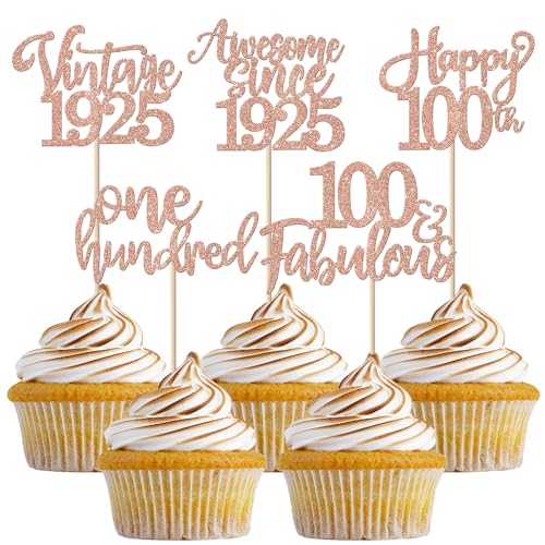 30 Stück Vintage 1925 Tortendeko Glitzer Happy 100th One Hundred Awesome Since 1925 Cupcake Toppers 100 Fabulous Kuchen Deko für 100th Geburtstag Hochzeit Jahrestag Party Supplies Rosegold von SYKYCTCY