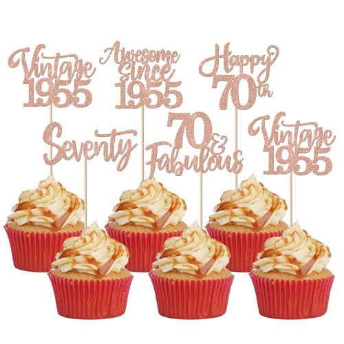 30 Stück Vintage 1955 Tortendeko Glitzer Happy 70th Seventy Awesome Since 1955 Cupcake Toppers 70 Fabulous Kuchen Deko für 70. Geburtstag Hochzeitstag Party Kuchen Dekorationen Rosegold 30 Stück Vintage 1955 Tortendeko Glitzer Happy 70th Seventy Awesome Since 1955 Cupcake Toppers 70 Fabulous Kuchen Deko für 70. Geburtstag Hochzeitstag Party Kuchen Dekorationen Rosegold von SYKYCTCY