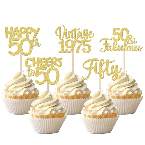 30 Stück Vintage 1975 Cupcake Toppers Glitzer Happy 50th Geburtstag Tortendeko Cheers to 50 Fabulous Fifty Kuchen Deko für 50th Geburtstag Hochzeit Jahrestag Party Gold 30 Stück Vintage 1975 Cupcake Toppers Glitzer Happy 50th Geburtstag Tortendeko Cheers to 50 Fabulous Fifty Kuchen Deko für 50th Geburtstag Hochzeit Jahrestag Party Gold von SYKYCTCY