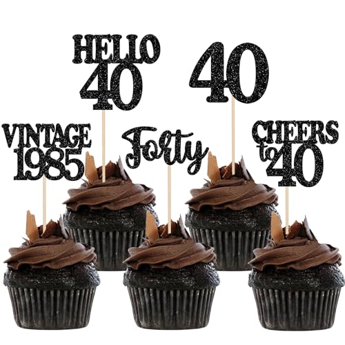 30 Stück Vintage 1985 Geburtstag Tortendeko Glitzer Happy 40th Cheers to 40 Cupcake Toppers für Prost auf 40 Jahre Geburtstag Hochzeit Jahrestag Party Kuchen Dekoration Schwarz 30 Stück Vintage 1985 Geburtstag Tortendeko Glitzer Happy 40th Cheers to 40 Cupcake Toppers für Prost auf 40 Jahre Geburtstag Hochzeit Jahrestag Party Kuchen Dekoration Schwarz von SYKYCTCY