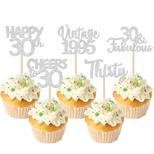 30 Stück Vintage 1995 Cupcake Toppers Glitzer Happy 30th Geburtstag Tortendeko Cheers to 30 Fabulous Thirty Kuchen Deko für 30th Geburtstag Hochzeit Jahrestag Party Silber 30 Stück Vintage 1995 Cupcake Toppers Glitzer Happy 30th Geburtstag Tortendeko Cheers to 30 Fabulous Thirty Kuchen Deko für 30th Geburtstag Hochzeit Jahrestag Party Silber von SYKYCTCY