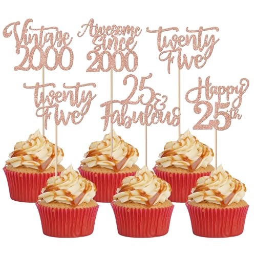 30 Stück Vintage 2000 Tortendeko Glitzer Happy 25th Twenty-five Awesome Since 2000 Cupcake Toppers 25 Fabulous Kuchen Deko für 25. Geburtstag Hochzeitstag Party Kuchen Dekorationen Rosegold 30 Stück Vintage 2000 Tortendeko Glitzer Happy 25th Twenty-five Awesome Since 2000 Cupcake Toppers 25 Fabulous Kuchen Deko für 25. Geburtstag Hochzeitstag Party Kuchen Dekorationen Rosegold von SYKYCTCY
