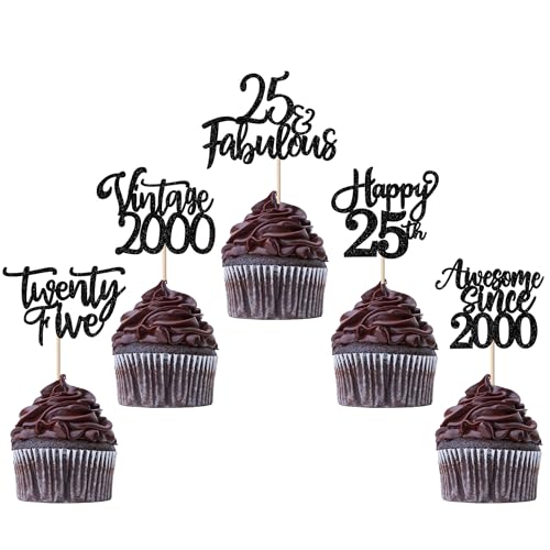 30 Stück Vintage 2000 Tortendeko Glitzer Happy 25th Twenty-five Awesome Since 2000 Cupcake Toppers 25 Fabulous Kuchen Deko für 25. Geburtstag Hochzeitstag Party Kuchen Dekorationen Schwarz 30 Stück Vintage 2000 Tortendeko Glitzer Happy 25th Twenty-five Awesome Since 2000 Cupcake Toppers 25 Fabulous Kuchen Deko für 25. Geburtstag Hochzeitstag Party Kuchen Dekorationen Schwarz von SYKYCTCY