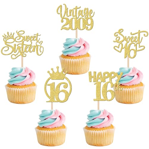 30 Stück Vintage 2009 Cupcake Toppers Glitzer Happy 16th Geburtstag Tortendeko Sweet 16 Fabulous Sixteen Kuchen Deko für 16th Geburtstag Hochzeit Jahrestag Party Gold 30 Stück Vintage 2009 Cupcake Toppers Glitzer Happy 16th Geburtstag Tortendeko Sweet 16 Fabulous Sixteen Kuchen Deko für 16th Geburtstag Hochzeit Jahrestag Party Gold von SYKYCTCY