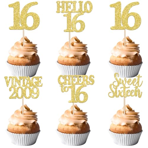 30 Stück Vintage 2009 Geburtstag Tortendeko Glitzer Sweet Sixteen Kuchen Deko Happy 16th Cucake Toppers für Prost auf 16 Jahre Geburtstag Jahrestag Party Kuchen Dekoration Gold 30 Stück Vintage 2009 Geburtstag Tortendeko Glitzer Sweet Sixteen Kuchen Deko Happy 16th Cucake Toppers für Prost auf 16 Jahre Geburtstag Jahrestag Party Kuchen Dekoration Gold von SYKYCTCY