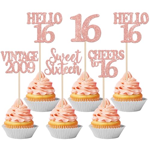 30 Stück Vintage 2009 Geburtstag Tortendeko Glitzer Sweet Sixteen Kuchen Deko Happy 16th Cucake Toppers für Prost auf 16 Jahre Geburtstag Jahrestag Party Kuchen Dekoration Rosegold 30 Stück Vintage 2009 Geburtstag Tortendeko Glitzer Sweet Sixteen Kuchen Deko Happy 16th Cucake Toppers für Prost auf 16 Jahre Geburtstag Jahrestag Party Kuchen Dekoration Rosegold von SYKYCTCY