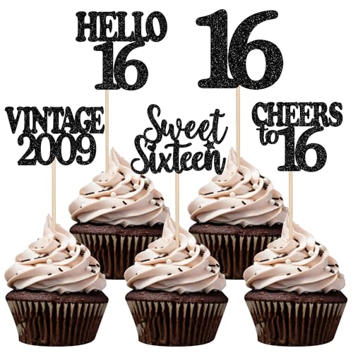 30 Stück Vintage 2009 Geburtstag Tortendeko Glitzer Sweet Sixteen Kuchen Deko Happy 16th Cucake Toppers für Prost auf 16 Jahre Geburtstag Jahrestag Party Kuchen Dekoration Schwarz 30 Stück Vintage 2009 Geburtstag Tortendeko Glitzer Sweet Sixteen Kuchen Deko Happy 16th Cucake Toppers für Prost auf 16 Jahre Geburtstag Jahrestag Party Kuchen Dekoration Schwarz von SYKYCTCY