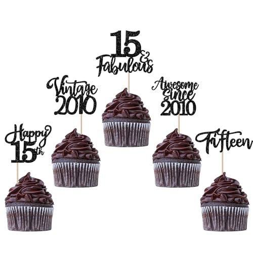30 Stück Vintage 2010 Tortendeko Glitzer Happy 15th Fifteen Awesome Since 2010 Cupcake Toppers 15 Fabulous Kuchen Deko für 15. Geburtstag Hochzeitstag Party Kuchen Dekorationen Schwarz 30 Stück Vintage 2010 Tortendeko Glitzer Happy 15th Fifteen Awesome Since 2010 Cupcake Toppers 15 Fabulous Kuchen Deko für 15. Geburtstag Hochzeitstag Party Kuchen Dekorationen Schwarz von SYKYCTCY
