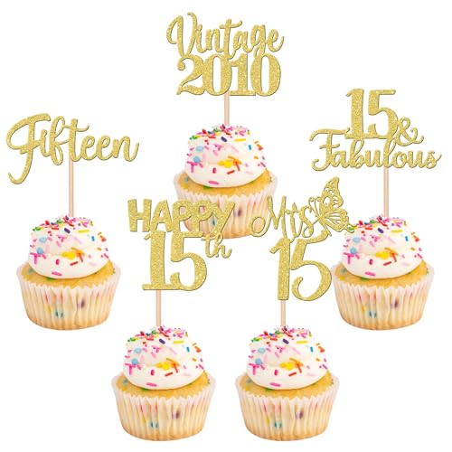 30 Stück Vintage 2010 Cupcake Toppers Glitzer Happy 15th Geburtstag Tortendeko Fabulous 15 Fifteen Kuchen Deko für 15th Geburtstag Hochzeit Jahrestag Party Gold 30 Stück Vintage 2010 Cupcake Toppers Glitzer Happy 15th Geburtstag Tortendeko Fabulous 15 Fifteen Kuchen Deko für 15th Geburtstag Hochzeit Jahrestag Party Gold von SYKYCTCY