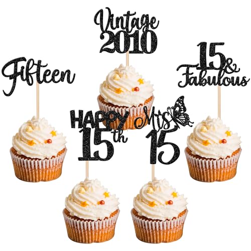 30 Stück Vintage 2010 Cupcake Toppers Glitzer Happy 15th Geburtstag Tortendeko Fabulous 15 Fifteen Kuchen Deko für 15th Geburtstag Hochzeit Jahrestag Party Schwarz 30 Stück Vintage 2010 Cupcake Toppers Glitzer Happy 15th Geburtstag Tortendeko Fabulous 15 Fifteen Kuchen Deko für 15th Geburtstag Hochzeit Jahrestag Party Schwarz von SYKYCTCY