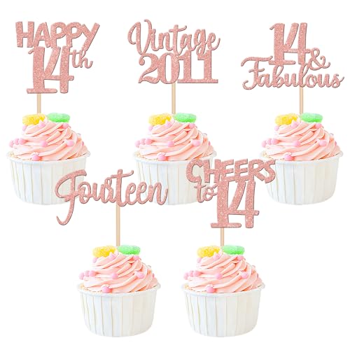 30 Stück Vintage 2011 Cupcake Toppers Glitzer Happy 14th Geburtstag Tortendeko Cheers to 14 Fabulous Fourteen Kuchen Deko für 14th Geburtstag Hochzeit Jahrestag Party Rosegold 30 Stück Vintage 2011 Cupcake Toppers Glitzer Happy 14th Geburtstag Tortendeko Cheers to 14 Fabulous Fourteen Kuchen Deko für 14th Geburtstag Hochzeit Jahrestag Party Rosegold von SYKYCTCY