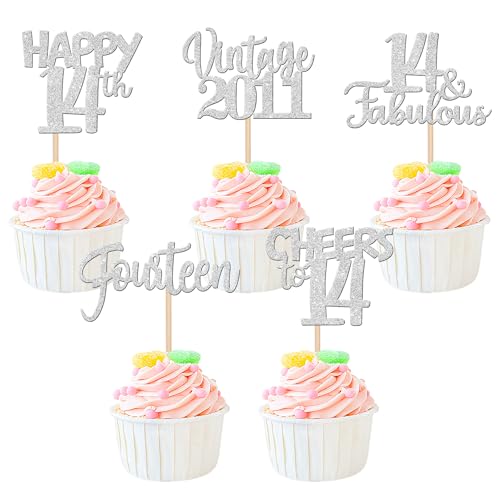 30 Stück Vintage 2011 Cupcake Toppers Glitzer Happy 14th Geburtstag Tortendeko Cheers to 14 Fabulous Fourteen Kuchen Deko für 14th Geburtstag Hochzeit Jahrestag Party Silber 30 Stück Vintage 2011 Cupcake Toppers Glitzer Happy 14th Geburtstag Tortendeko Cheers to 14 Fabulous Fourteen Kuchen Deko für 14th Geburtstag Hochzeit Jahrestag Party Silber von SYKYCTCY
