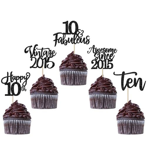 30 Stück Vintage 2015 Tortendeko Glitzer Happy 10th Ten Awesome Since 2015 Cupcake Toppers 10 Fabulous Kuchen Deko für 10. Geburtstag Hochzeitstag Party Kuchen Dekorationen Schwarz 30 Stück Vintage 2015 Tortendeko Glitzer Happy 10th Ten Awesome Since 2015 Cupcake Toppers 10 Fabulous Kuchen Deko für 10. Geburtstag Hochzeitstag Party Kuchen Dekorationen Schwarz von SYKYCTCY