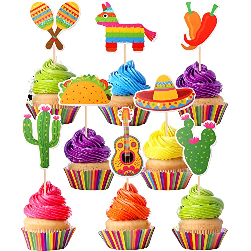 32 Stück Mexikanische Fiesta Cupcake Toppers Zusammengesetzt Kaktus Esel Maraca Sombrero Gitarre Cupcake Picks Mexikanische Fiesta Thema Baby Dusche Geburtstag Party Kuchen Dekorationen von SYKYCTCY