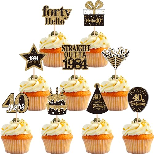 36 Stück 40th Geburtstag Tortendeko Straight Outta 1984 Cupcake Toppers Forty Awesome Since 1984 Cupcake Picks 40 fabelhafte Tortendekorationen für 40. Geburtstag Jubiläums Party Kuchen Dekorationen von SYKYCTCY