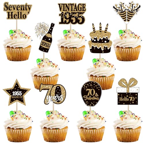 36 Stück 70th Geburtstag Tortendeko Vintage 1954 Cupcake Toppers 70 Fabulous Nummer 1954 Cupcake Picks glücklich 70 Geburtstag Hochzeitstag Party Kuchen Dekorationen Zubehör von SYKYCTCY