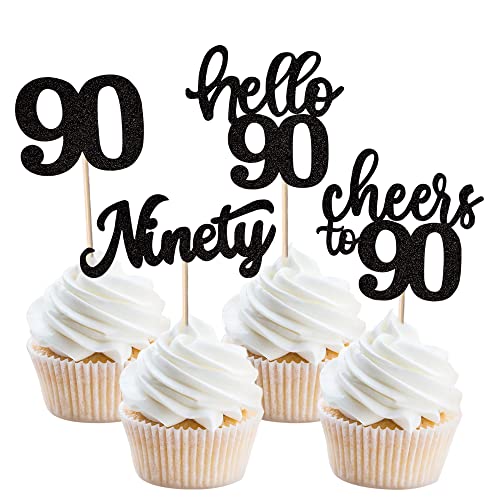 36 Stück 90th Birthday Cupcake Toppers Glitter Hallo 90 Geburtstag Tortendeko Cheers to 90 Ninety Muffin Dekoration for 90th Birthday Teenager Party Kuchen Dekoendeko Black 36 Stück 90th Birthday Cupcake Toppers Glitter Hallo 90 Geburtstag Tortendeko Cheers to 90 Ninety Muffin Dekoration for 90th Birthday Teenager Party Kuchen Dekoendeko Black von SYKYCTCY