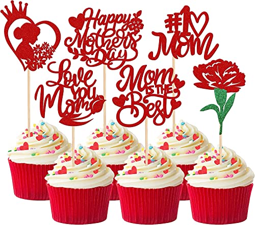 36 Stück Happy Mother's Day Tortendeko, Glitzer Herz I Love You Mom Cupcake Picks Kuchen Deko Best Mom Blume Cake Topper für Muttertag Theme Women Birthday Party Supplies Rot 36 Stück Happy Mother's Day Tortendeko, Glitzer Herz I Love You Mom Cupcake Picks Kuchen Deko Best Mom Blume Cake Topper für Muttertag Theme Women Birthday Party Supplies Rot von SYKYCTCY
