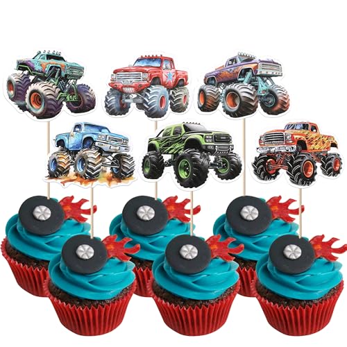 36 Stück LKW Auto Cupcake Toppers Off-road Auto Tortendeko LKW Auto Geburtstag Kuchen Deko für Lastwagen Thema Baby Dusche Kinder Geburtstag Party Kuchen Dekorationen von SYKYCTCY