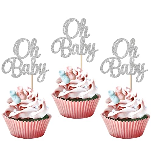 36 Stück Oh Baby Tortendeko Glitzer Baby Dusche Kuchen Deko für Geschlecht Reveal Thema Feiern Kinder Geburtstag Party Kuchen Dekorationen Silber von SYKYCTCY