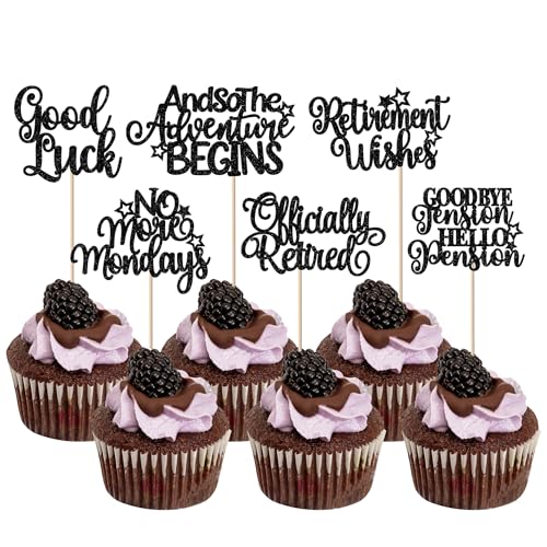 36 Stück Ruhestand Tortendeko Officially Retired Cupcake Toppers No More Mondays Retirement Wishes Kuchen Deko für Fröhlichen Ruhestands Thema Abschied Geburtstag Party Kuchen Dekorationen Schwarz von SYKYCTCY