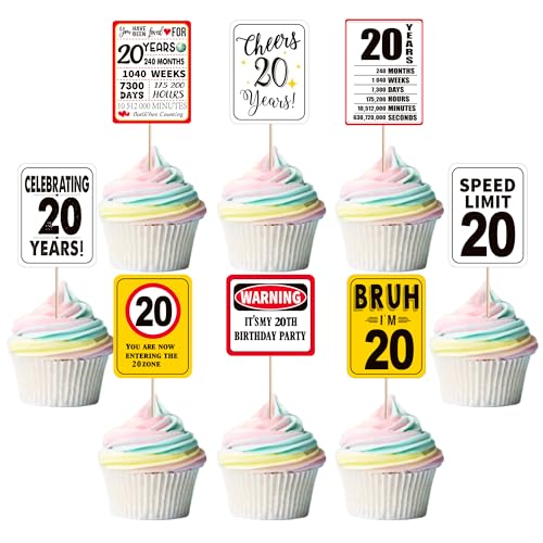 40 Stück 20th Geburtstag Tortendeko Celebrating 20 Years Cupcake Toppers Prost auf 20 Jahre Kuchen Deko 20th Cupcake Dekorationen für Geburtstag Jahrestag Party Kuchen Dekorationen von SYKYCTCY