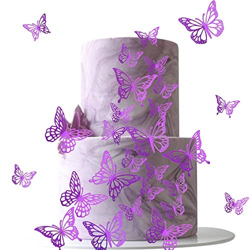 40 Stück 3D Lebendige Schmetterling Cupcake Topper Gemischte Stile Hohle Schmetterling Tortendeko Geburtstag Butterfly Tortendeko Hochzeit Jahrestag Baby Shower Geburtstag Party Dekoendeko Violett von SYKYCTCY