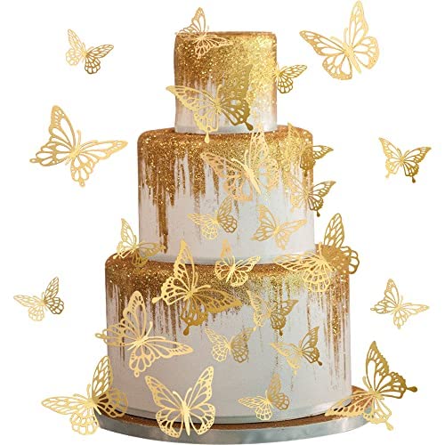 40 Stück 3D Lebendige Schmetterling Cupcake Topper Gemischte Stile Hohle Butterfly Tortendeko Hochzeit Jahrestag Baby Shower Geburtstag Party Kuchen Dekoendeko Gold von SYKYCTCY