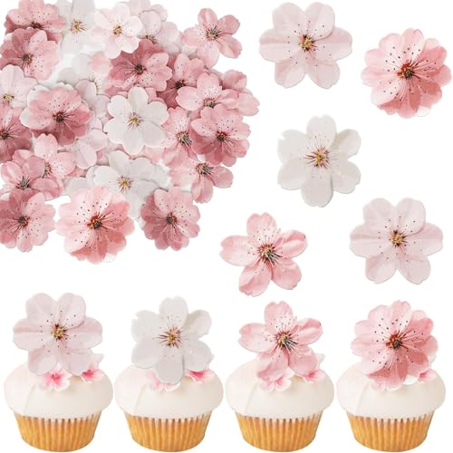 40 Stück Essbar Kirsche Blumen Tortendeko Kirsche Blüte Cupcake Toppers Reis Papier Waffel Papier Kuchen Deko für Kirschblüte Thema Baby Dusche Braut Dusche Geburtstag Party Kuchen Dekorationen Rosa von SYKYCTCY