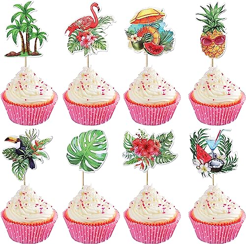 40 Stück Flamingo Tortendeko Tropical Luau Cupcake Toppers Palme Ananas Aloha Kuchen Deko Cupcake Dekorationen für Hawaiianische Luau Sommer Strand Thema Geburtstag Party Supplies von SYKYCTCY