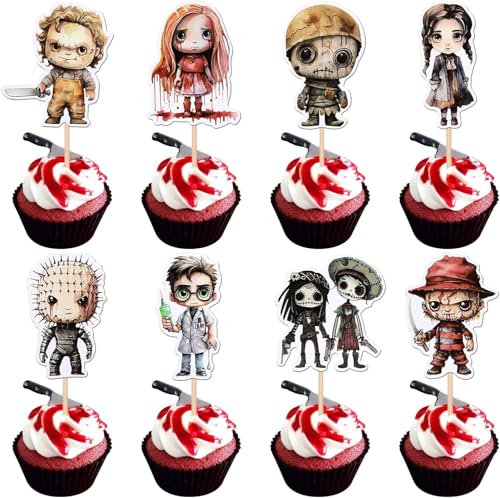 40 Stück Horror Film Tortendeko Happy Halloween Cupcake Toppers Schädel Geist Jack and Sally Kuchen Deko für Horror Thema Halloween Geburtstag Party Kuchen Dekorationen von SYKYCTCY