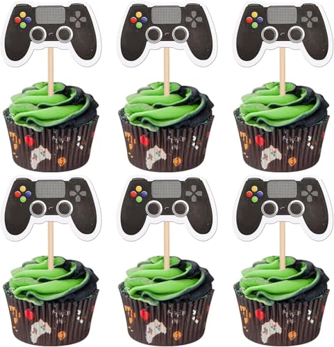 40 Stück Videospiel Tortendeko Gamepad Kuchen Deko Spielkonsolen Cupcake Toppers für Gaming Thema Kinder Jungen Mädchen Geburtstag Party Kuchen Dekoration Schwarz von SYKYCTCY