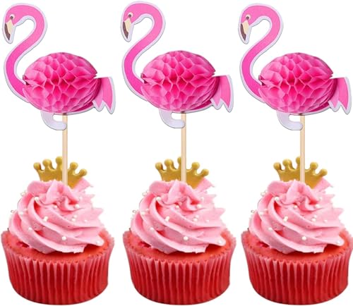 50 Stück 3D Flamingo Tortendeko, Tropical Aloha Luau Cupcake Toppers Summer Flamingo Kuchen Deko Hawaiian Beach Cupcake Dekorationen für Baby Dusche Geburtstag Hochzeits Party Rosa von SYKYCTCY