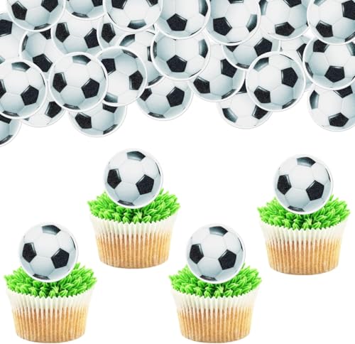 48 Stück Essbar Fußball Tortendeko Waffel Papier Sport Fußball Cupcake Toppers Essbar Fussball Kuchen Deko für Football Thema Baby Dusche Kinder Geburtstag Party Kuchen Dekorationen Schwarz Weiß von SYKYCTCY
