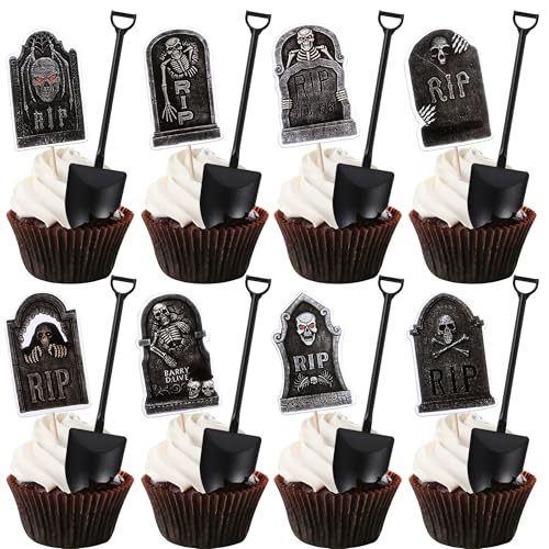 48 Stück Halloween Tortendeko Grabstein Kuchen Deko Neuheit Mini Schaufellöffel Schrecklicher Grabstein Skelett Cupcake Toppers für Halloween Thema Geburtstag Party Kuchen Dekorationen 48 Stück Halloween Tortendeko Grabstein Kuchen Deko Neuheit Mini Schaufellöffel Schrecklicher Grabstein Skelett Cupcake Toppers für Halloween Thema Geburtstag Party Kuchen Dekorationen von SYKYCTCY