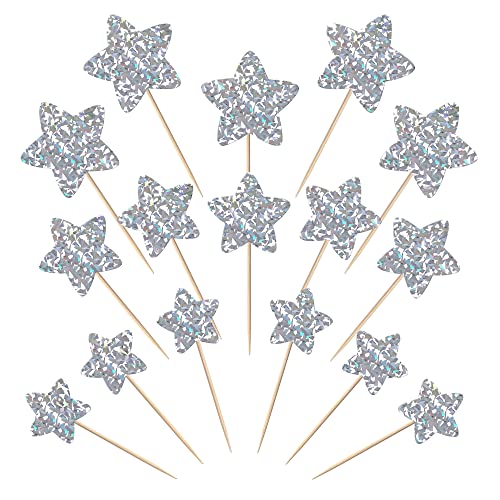 48 Stück Star Cupcake Toppers Silber Sterne Muffin Dekoration Twinkle Little Star Kuchendekoration für Hochzeit Verlobung Baby Dusche Geburtstag Party Kuchen Dekoendeko von SYKYCTCY