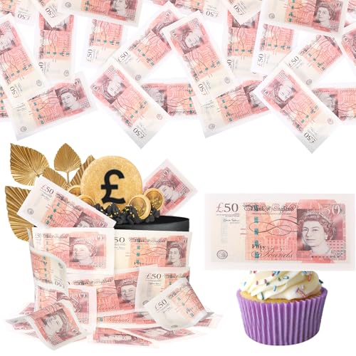 50 Stück Essbare 50 Pfund Sterling Tortendeko 50 Pound Cake Toppers Waffelpapier Gefälschtes Geld Kuchen Deko für Geld Thema Baby Dusche Männer Frauen Geburtstag Party Kuchen Dekoration von SYKYCTCY