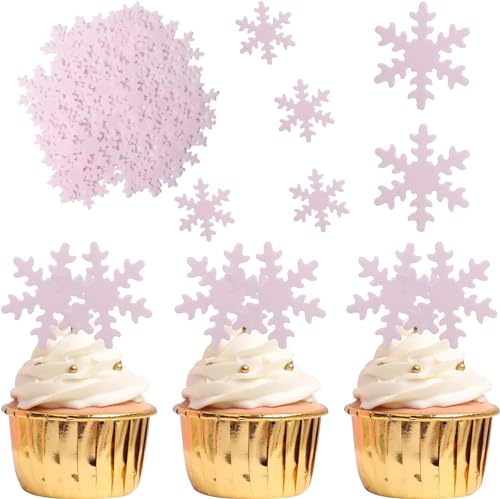 50 Stück Essbare Schneeflocke Cupcake Toppers Winter eingefroren Thema Tortendeko für Winter Wonderland Thema Baby Dusche Kinder Geburtstag Party Kuchen Dekorationen Rosa von SYKYCTCY